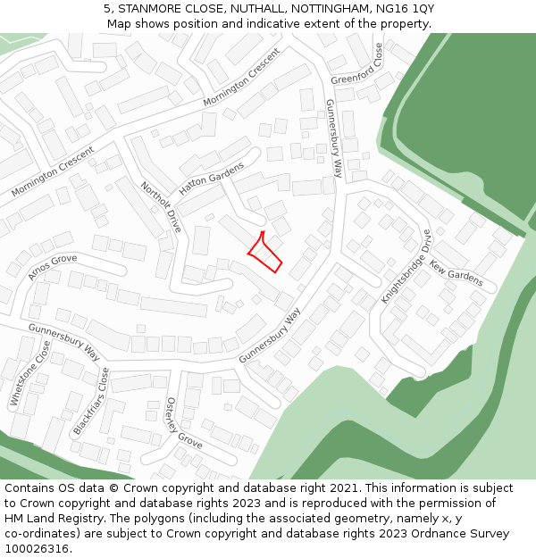 5, STANMORE CLOSE, NUTHALL, NOTTINGHAM, NG16 1QY: Location map and indicative extent of plot