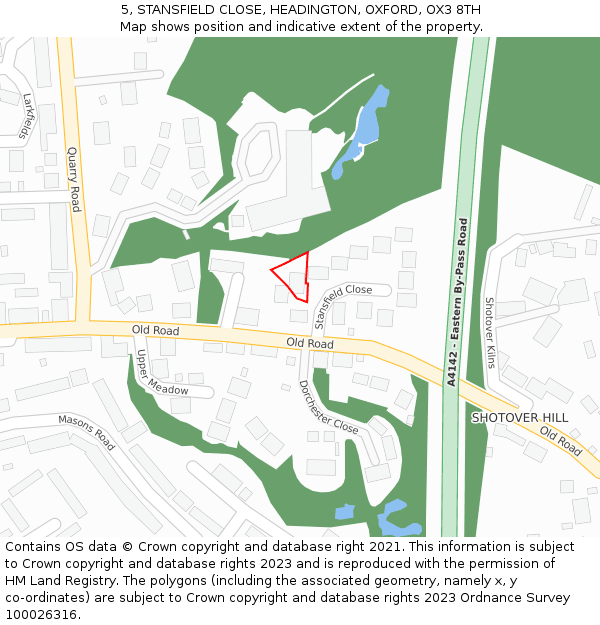 5, STANSFIELD CLOSE, HEADINGTON, OXFORD, OX3 8TH: Location map and indicative extent of plot