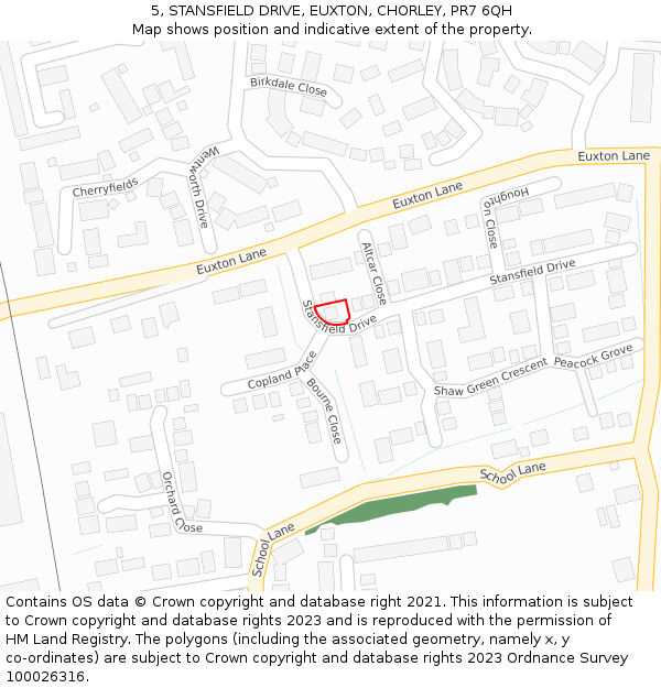 5, STANSFIELD DRIVE, EUXTON, CHORLEY, PR7 6QH: Location map and indicative extent of plot