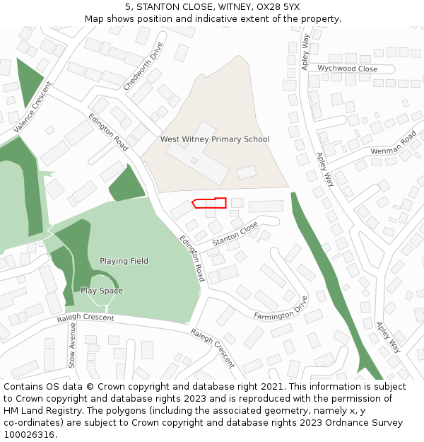 5, STANTON CLOSE, WITNEY, OX28 5YX: Location map and indicative extent of plot