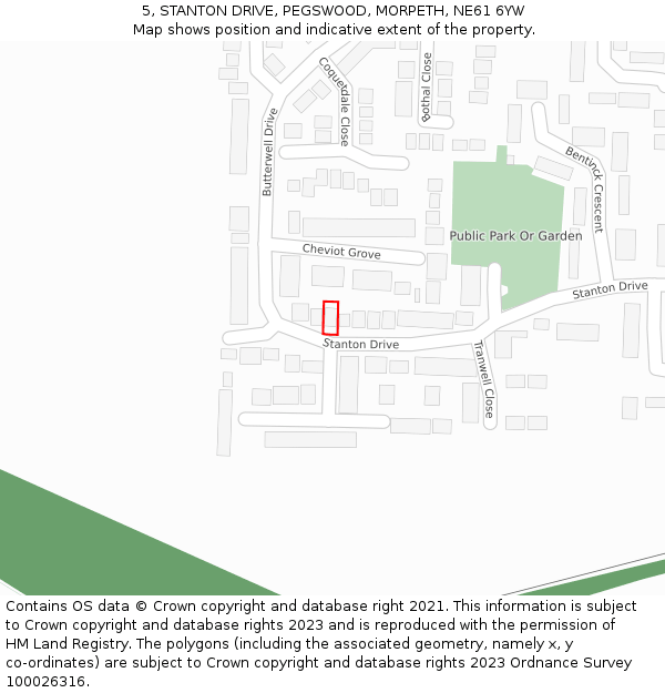 5, STANTON DRIVE, PEGSWOOD, MORPETH, NE61 6YW: Location map and indicative extent of plot