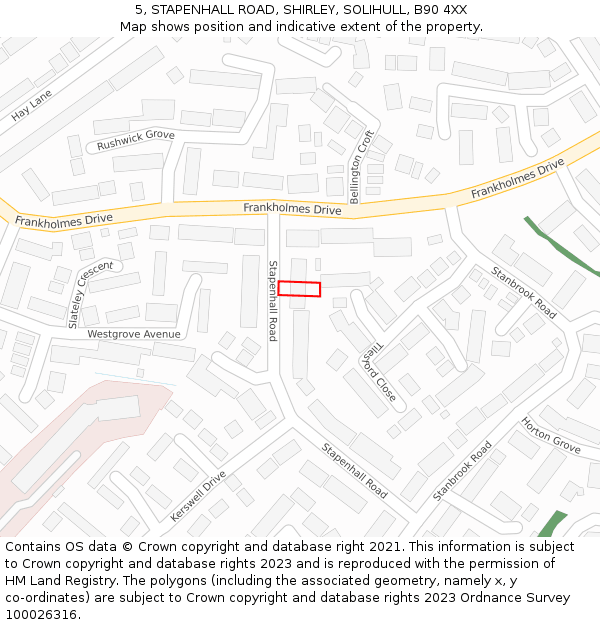 5, STAPENHALL ROAD, SHIRLEY, SOLIHULL, B90 4XX: Location map and indicative extent of plot