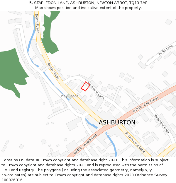 5, STAPLEDON LANE, ASHBURTON, NEWTON ABBOT, TQ13 7AE: Location map and indicative extent of plot