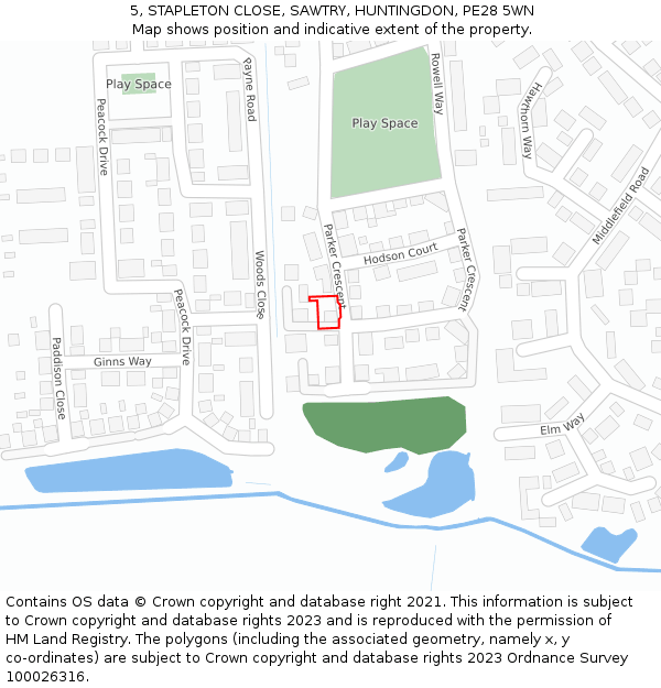 5, STAPLETON CLOSE, SAWTRY, HUNTINGDON, PE28 5WN: Location map and indicative extent of plot