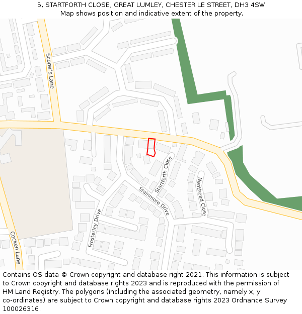 5, STARTFORTH CLOSE, GREAT LUMLEY, CHESTER LE STREET, DH3 4SW: Location map and indicative extent of plot