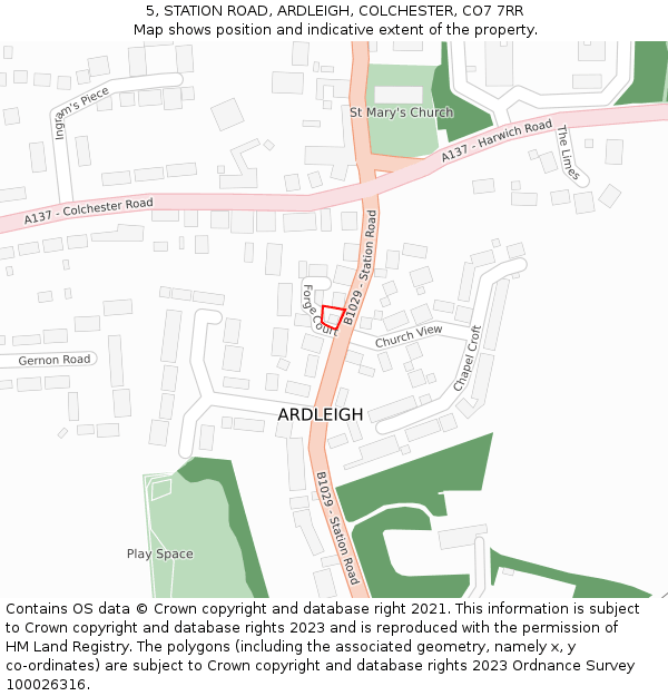 5, STATION ROAD, ARDLEIGH, COLCHESTER, CO7 7RR: Location map and indicative extent of plot