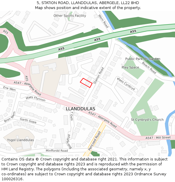5, STATION ROAD, LLANDDULAS, ABERGELE, LL22 8HD: Location map and indicative extent of plot