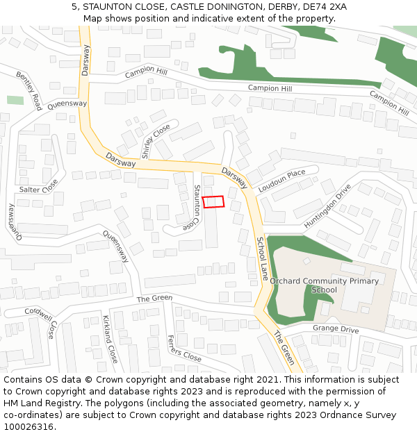 5, STAUNTON CLOSE, CASTLE DONINGTON, DERBY, DE74 2XA: Location map and indicative extent of plot