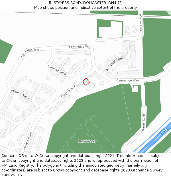 5, STAYERS ROAD, DONCASTER, DN4 7FJ: Location map and indicative extent of plot