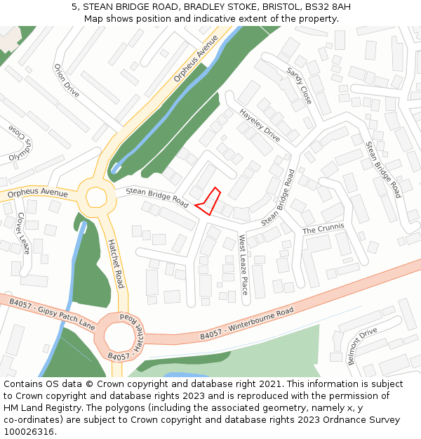 5, STEAN BRIDGE ROAD, BRADLEY STOKE, BRISTOL, BS32 8AH: Location map and indicative extent of plot