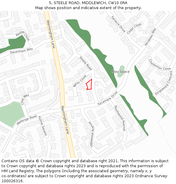 5, STEELE ROAD, MIDDLEWICH, CW10 0RA: Location map and indicative extent of plot