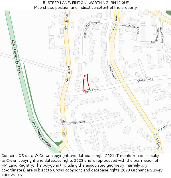 5, STEEP LANE, FINDON, WORTHING, BN14 0UF: Location map and indicative extent of plot