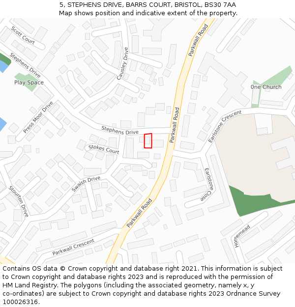 5, STEPHENS DRIVE, BARRS COURT, BRISTOL, BS30 7AA: Location map and indicative extent of plot