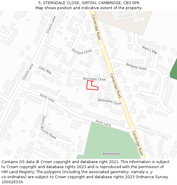 5, STERNDALE CLOSE, GIRTON, CAMBRIDGE, CB3 0PR: Location map and indicative extent of plot