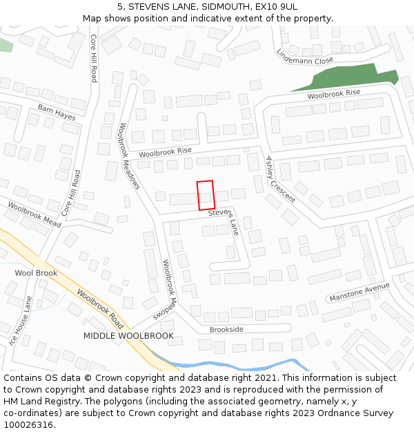 5, STEVENS LANE, SIDMOUTH, EX10 9UL: Location map and indicative extent of plot