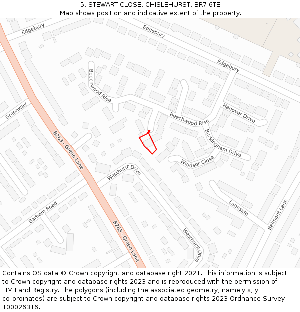 5, STEWART CLOSE, CHISLEHURST, BR7 6TE: Location map and indicative extent of plot