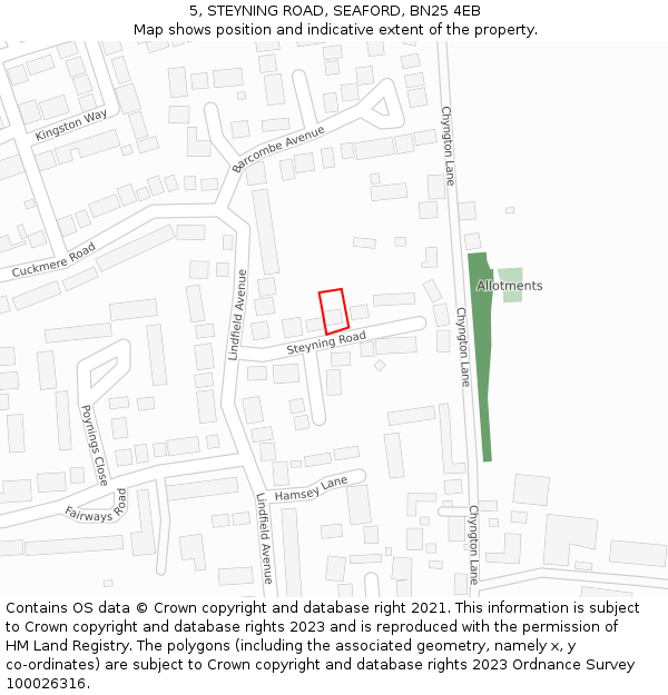 5, STEYNING ROAD, SEAFORD, BN25 4EB: Location map and indicative extent of plot