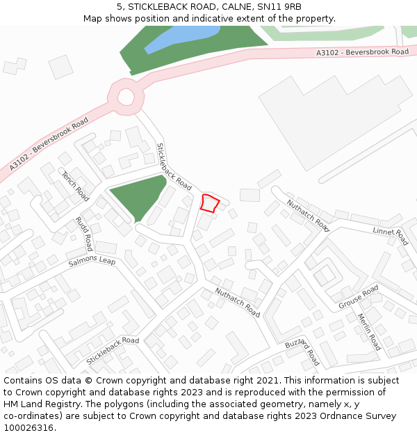 5, STICKLEBACK ROAD, CALNE, SN11 9RB: Location map and indicative extent of plot