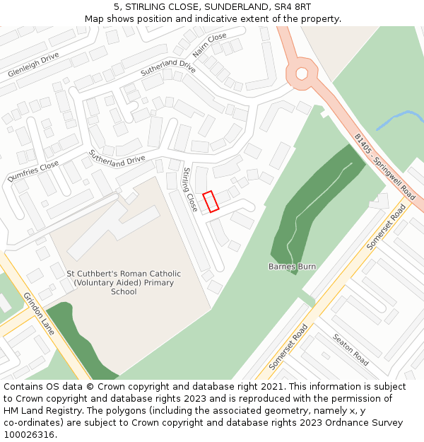 5, STIRLING CLOSE, SUNDERLAND, SR4 8RT: Location map and indicative extent of plot