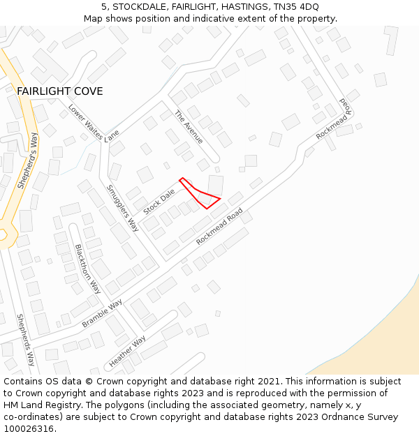 5, STOCKDALE, FAIRLIGHT, HASTINGS, TN35 4DQ: Location map and indicative extent of plot