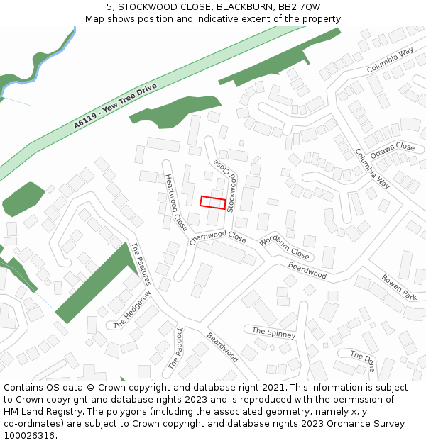 5, STOCKWOOD CLOSE, BLACKBURN, BB2 7QW: Location map and indicative extent of plot