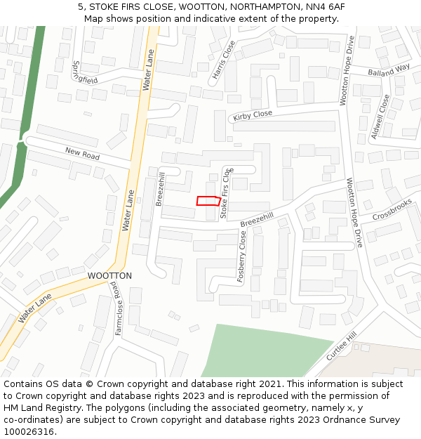 5, STOKE FIRS CLOSE, WOOTTON, NORTHAMPTON, NN4 6AF: Location map and indicative extent of plot