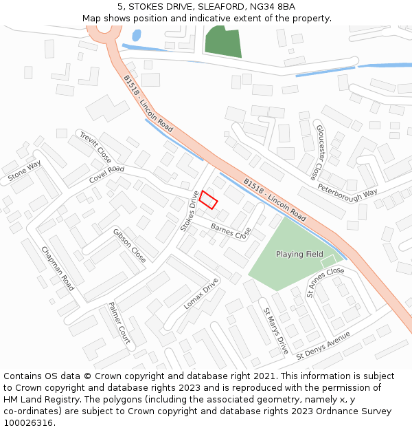 5, STOKES DRIVE, SLEAFORD, NG34 8BA: Location map and indicative extent of plot