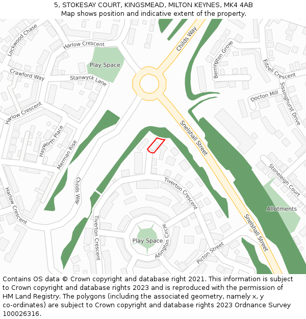 5, STOKESAY COURT, KINGSMEAD, MILTON KEYNES, MK4 4AB: Location map and indicative extent of plot