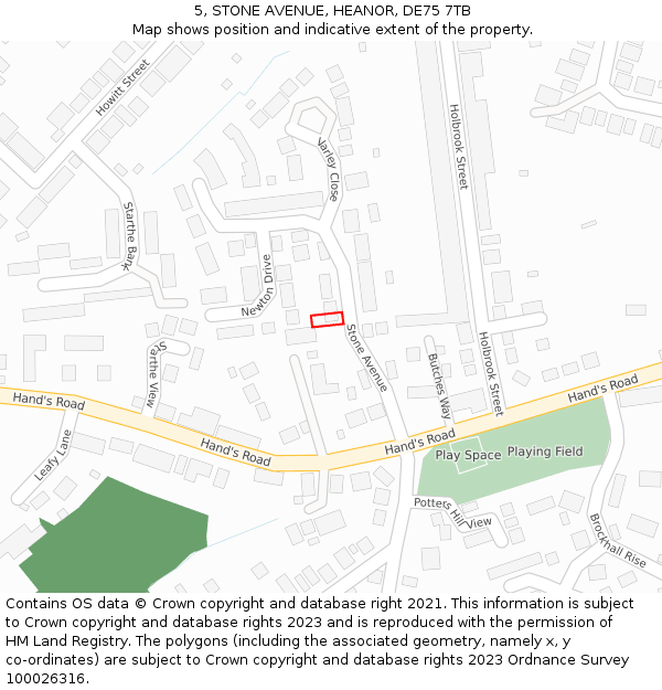 5, STONE AVENUE, HEANOR, DE75 7TB: Location map and indicative extent of plot