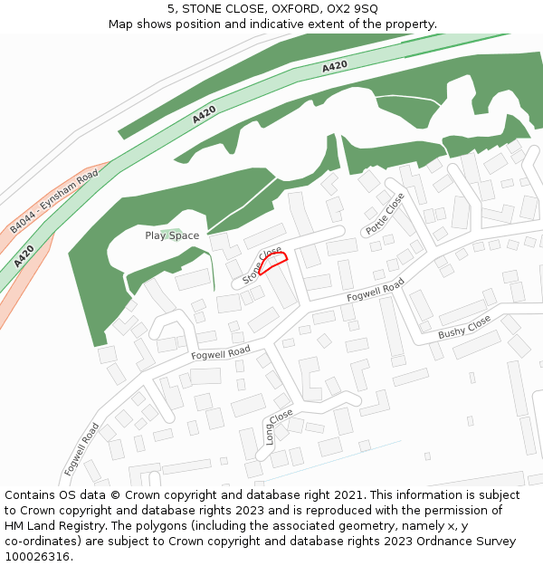 5, STONE CLOSE, OXFORD, OX2 9SQ: Location map and indicative extent of plot