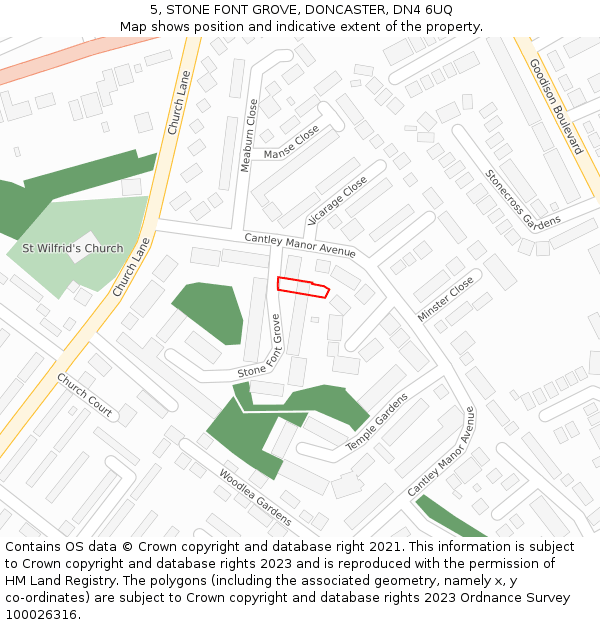 5, STONE FONT GROVE, DONCASTER, DN4 6UQ: Location map and indicative extent of plot