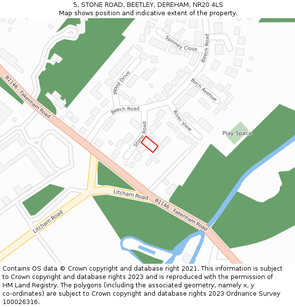 5, STONE ROAD, BEETLEY, DEREHAM, NR20 4LS: Location map and indicative extent of plot