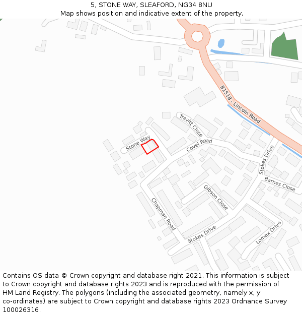 5, STONE WAY, SLEAFORD, NG34 8NU: Location map and indicative extent of plot