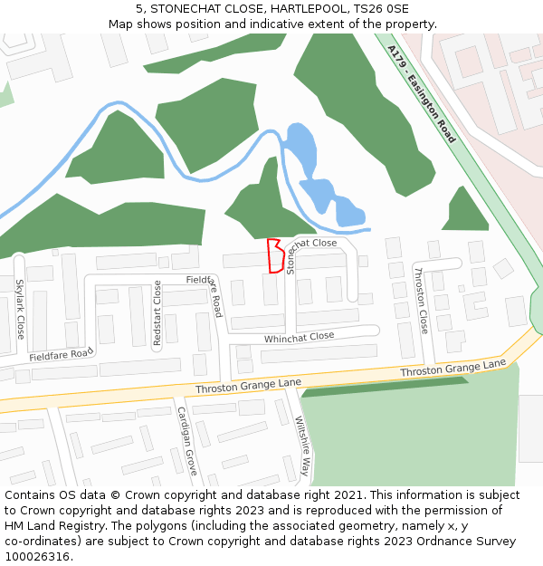 5, STONECHAT CLOSE, HARTLEPOOL, TS26 0SE: Location map and indicative extent of plot