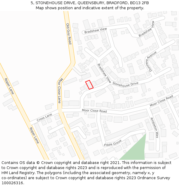 5, STONEHOUSE DRIVE, QUEENSBURY, BRADFORD, BD13 2FB: Location map and indicative extent of plot