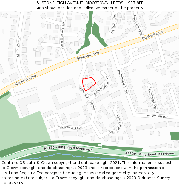 5, STONELEIGH AVENUE, MOORTOWN, LEEDS, LS17 8FF: Location map and indicative extent of plot