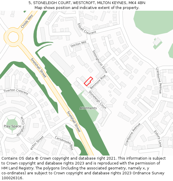 5, STONELEIGH COURT, WESTCROFT, MILTON KEYNES, MK4 4BN: Location map and indicative extent of plot