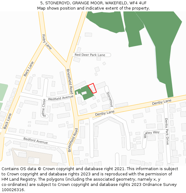 5, STONEROYD, GRANGE MOOR, WAKEFIELD, WF4 4UF: Location map and indicative extent of plot