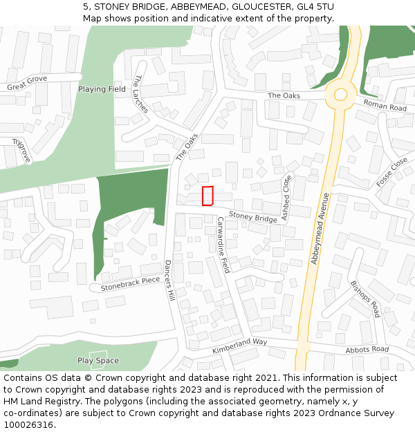 5, STONEY BRIDGE, ABBEYMEAD, GLOUCESTER, GL4 5TU: Location map and indicative extent of plot