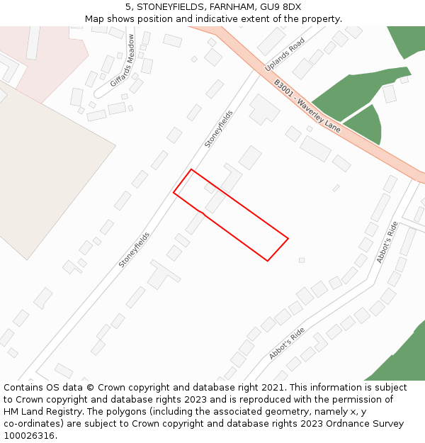5, STONEYFIELDS, FARNHAM, GU9 8DX: Location map and indicative extent of plot