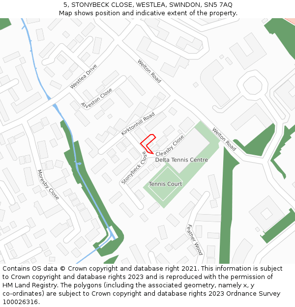 5, STONYBECK CLOSE, WESTLEA, SWINDON, SN5 7AQ: Location map and indicative extent of plot