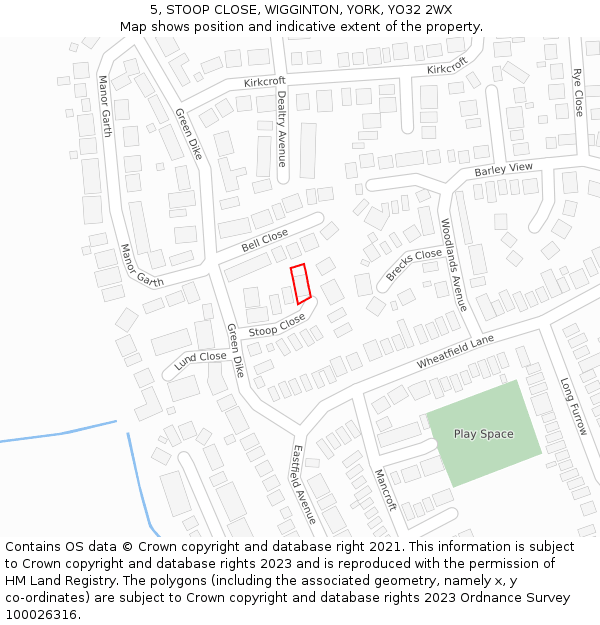 5, STOOP CLOSE, WIGGINTON, YORK, YO32 2WX: Location map and indicative extent of plot