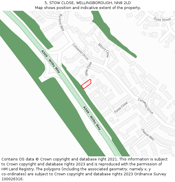 5, STOW CLOSE, WELLINGBOROUGH, NN8 2LD: Location map and indicative extent of plot