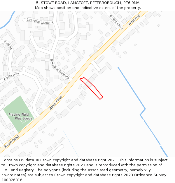 5, STOWE ROAD, LANGTOFT, PETERBOROUGH, PE6 9NA: Location map and indicative extent of plot