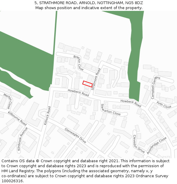 5, STRATHMORE ROAD, ARNOLD, NOTTINGHAM, NG5 8DZ: Location map and indicative extent of plot