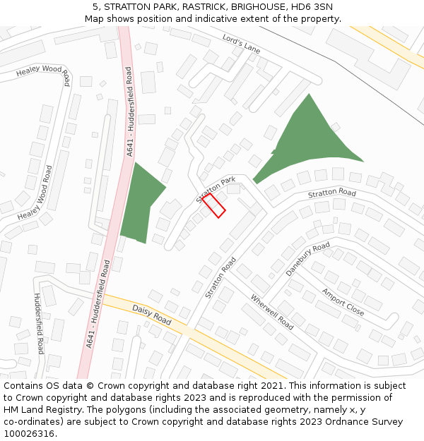 5, STRATTON PARK, RASTRICK, BRIGHOUSE, HD6 3SN: Location map and indicative extent of plot