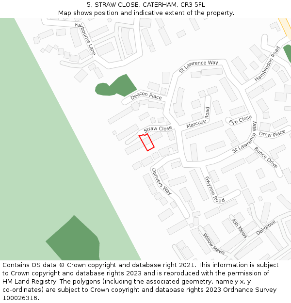 5, STRAW CLOSE, CATERHAM, CR3 5FL: Location map and indicative extent of plot