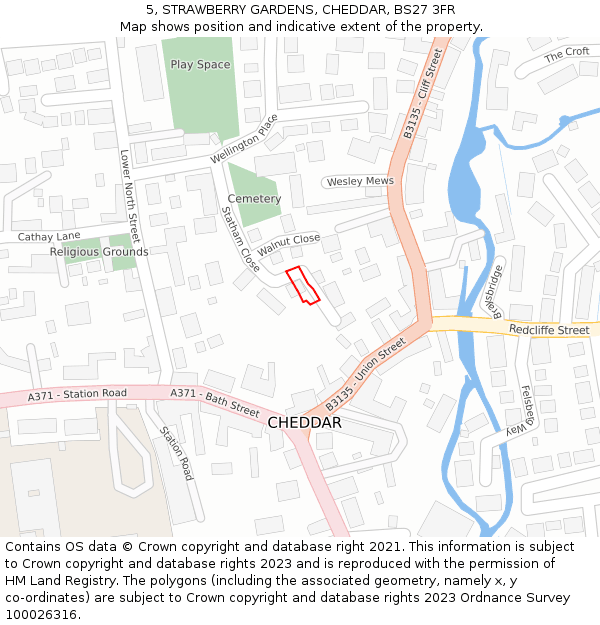 5, STRAWBERRY GARDENS, CHEDDAR, BS27 3FR: Location map and indicative extent of plot