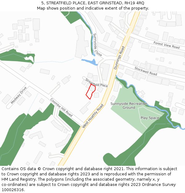 5, STREATFIELD PLACE, EAST GRINSTEAD, RH19 4RQ: Location map and indicative extent of plot