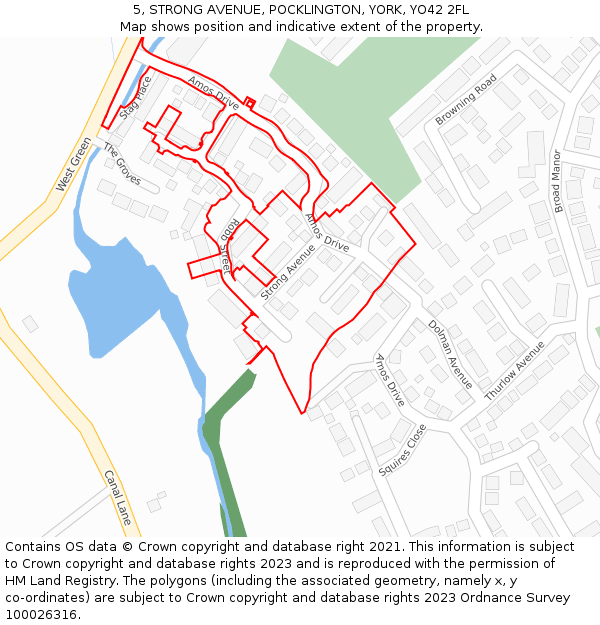 5, STRONG AVENUE, POCKLINGTON, YORK, YO42 2FL: Location map and indicative extent of plot